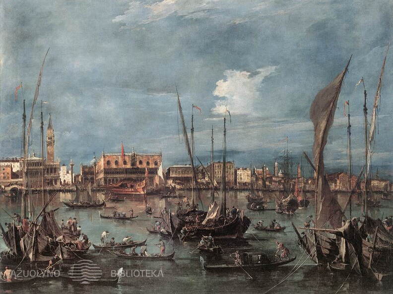 Francesco Guardi. Riva degli Schiavoni krantinė, žvelgiant nuo Šv. Morkaus bazilikos. 1760-65 m.