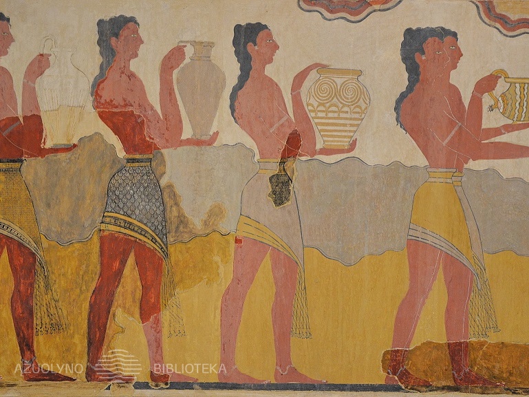 Minojiečių procesija. Sienų tapyba. Knoso rūmų freska