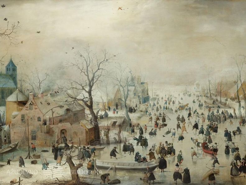 Hendrikas Averkampas. Žiemos peizažas su čiuožėjais. 1608 m.