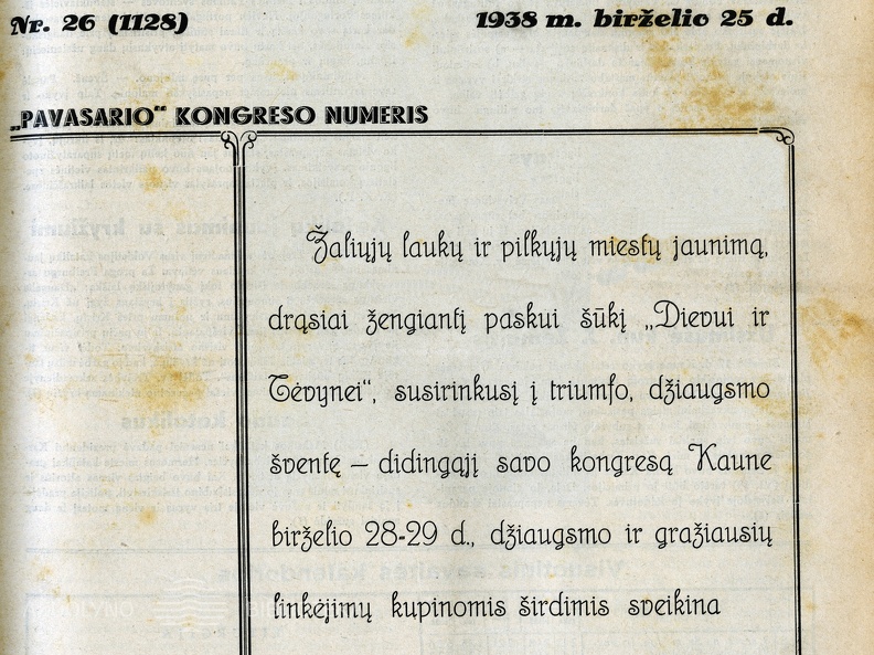Katalikiško laikraščio „Šaltinis“ sveikinimas „Pavasario“ kongreso dalyviams