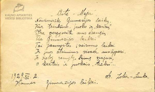 Įrašas iš atminimų albumėlio