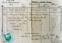 Gimimo metrikų išrašas