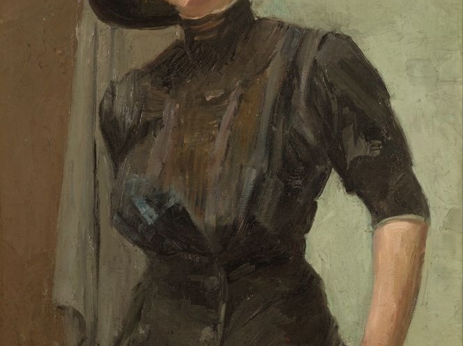 Mina Arndt. Raudona skrybėlė.  Apie 1914 m.