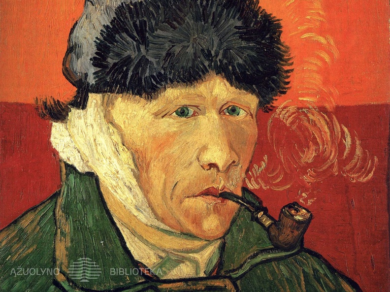 Vincentas van Gogas. Autoportretas su sutvarstyta ausimi. 1889 m.