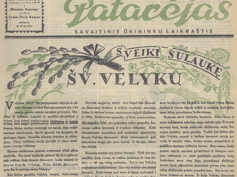 1942, Ūkininko patarėjas, nr.13, p. titulinis.