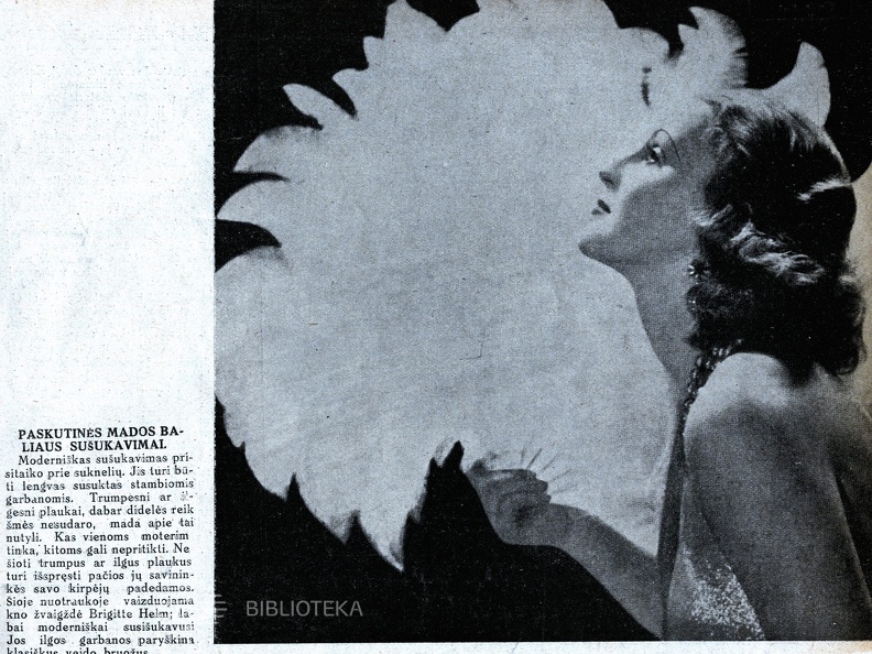 „Kino žvaigždė Brigitte Helm labai moteriškai susišukavusi“