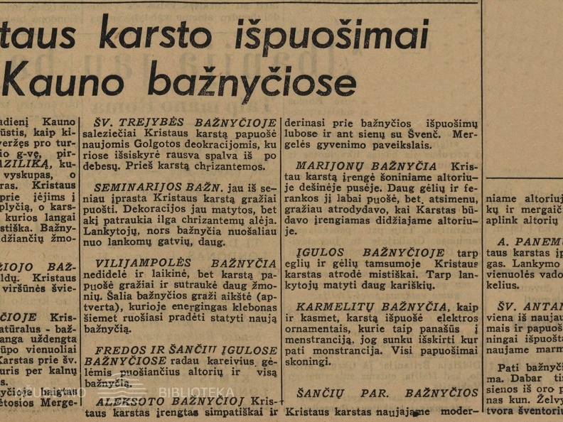 Kristaus karsto puošimas Kauno bažnyčiose