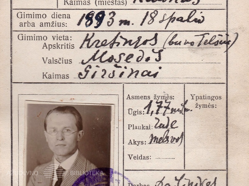 Adomas Galdikas. Paso kortelė. Kaunas