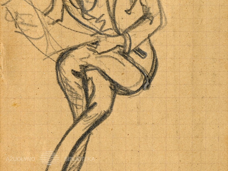 Dailininko Adomo Galdiko karikatūra. Autorius Petras Kalpokas.