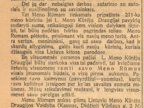 Meno rūmai: [rašo apie Lietuvos meno kūrėjų draugijos valdybos atrinktus meno kūrinius
