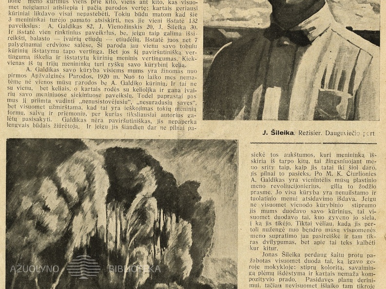 Trijų paroda: [apie A. Galdiko, J. Šileikos ir J. Vienožinskio parodą. Straipsnyje P. Galaunė mini parodoje išstatytus 82 A. Galdiko paveikslus
