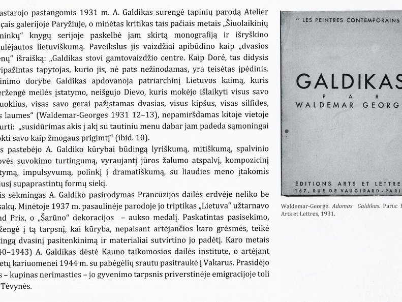 [Waldemar George pastangos populiarinant Adomą Galdiką Prancūzijoje]