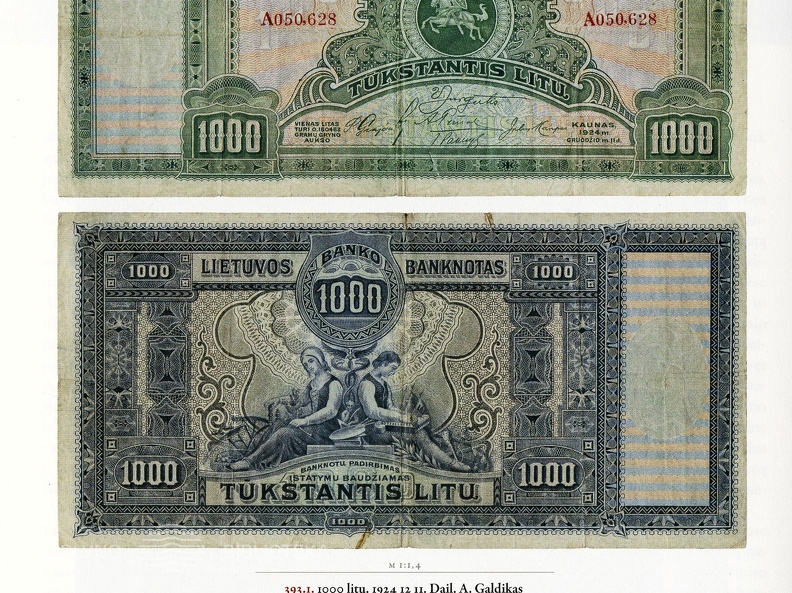 1000 litų. 1924 12 11. Dail. A. Galdikas // Pinigai Lietuvoje
