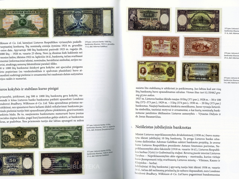 Antroji banknotų laida: [1000 litų, 5, 20 ir 100 litų bei neišleisto jubiliejinio 10 litų banknoto autorius Adomas Galdikas