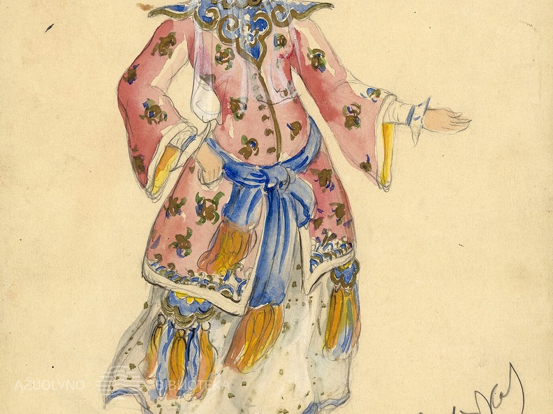 Princesės kostiumo eskizas K. Gocci „Princesė Turandot“.