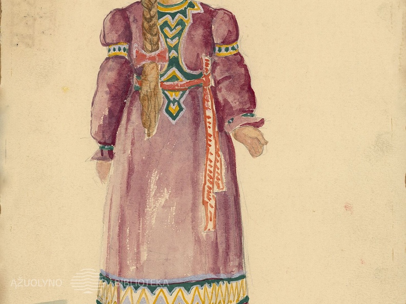 Eglės: [vaidino O. Kurmytė, Rutkauskaitė] kostiumo eskizas Vinco Krėvės Mickevičiaus dramai „Šarūnas“.