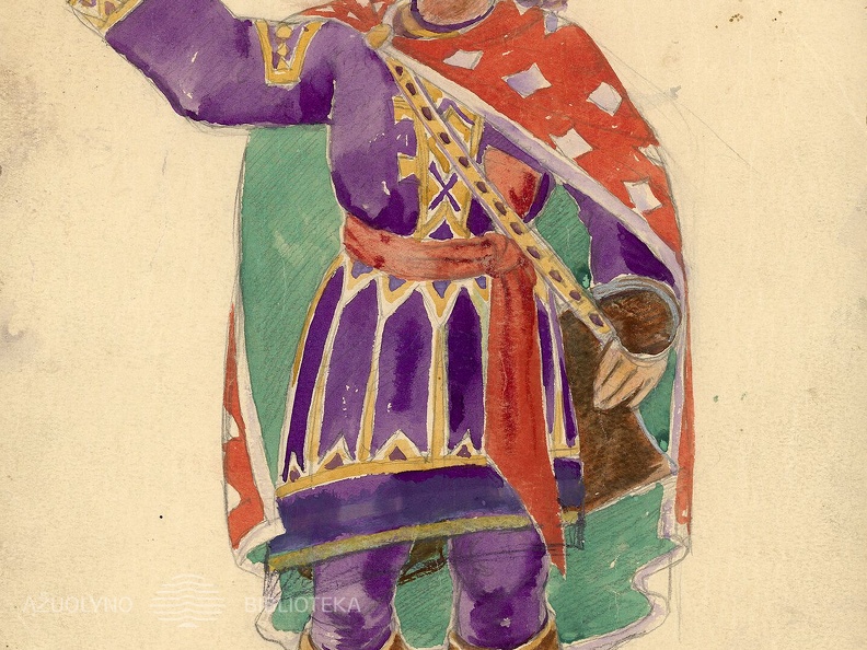 Rainio kostiumo eskizas Vinco Krėvės Mickevičiaus dramai „Šarūnas“.