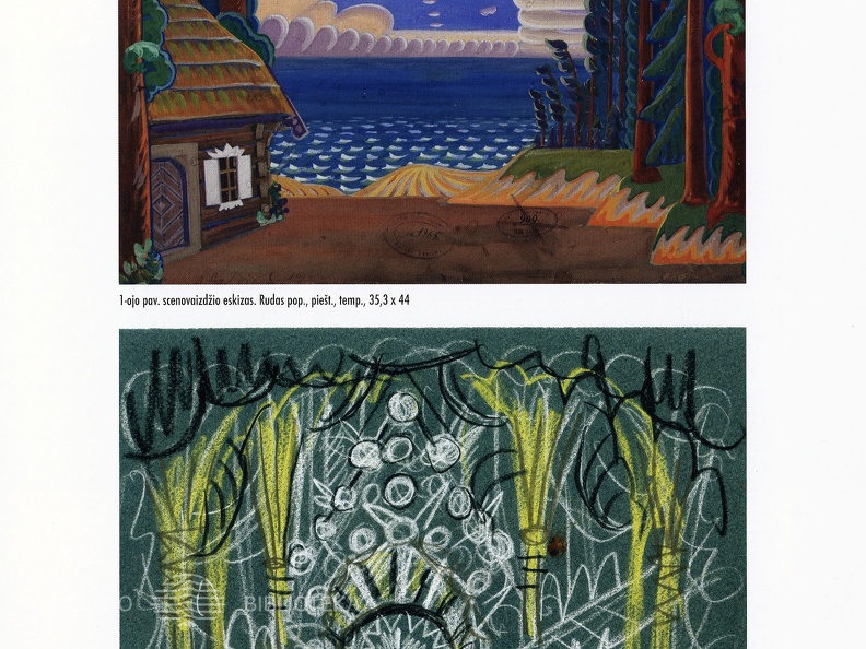 J. Gruodis „Jūratė ir Kastytis“, 1933, Valstybės teatras. Dirig. Leiba Hofmekleris, baletm. Nikolajus Zverevas: [šio baleto dekoracijų eskizai kurti Adomo Galdiko]