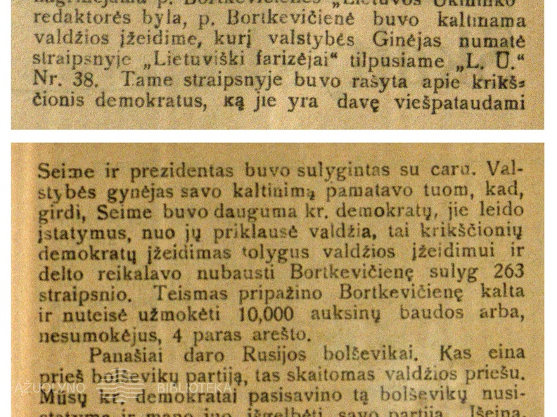 „Lietuvos Ūkininko“ Redaktorės p. F. Bortkevičienės byla