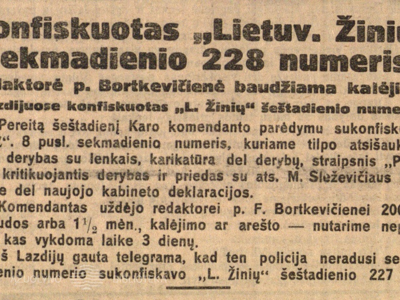 Konfiskuotas „Lietuvos žinių“ sekmadienio 228 numeris. 