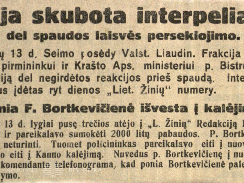 Nauja skubota interpeliacija dėl spaudos laisvės persekiojimo