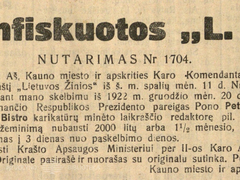 Dėl ko konfiskuotos „L. žinios“?: [Nutarimas dėl „L. žinių“ Nr. 228 konfiskavimo ir F. Bortkevičienės prašymas