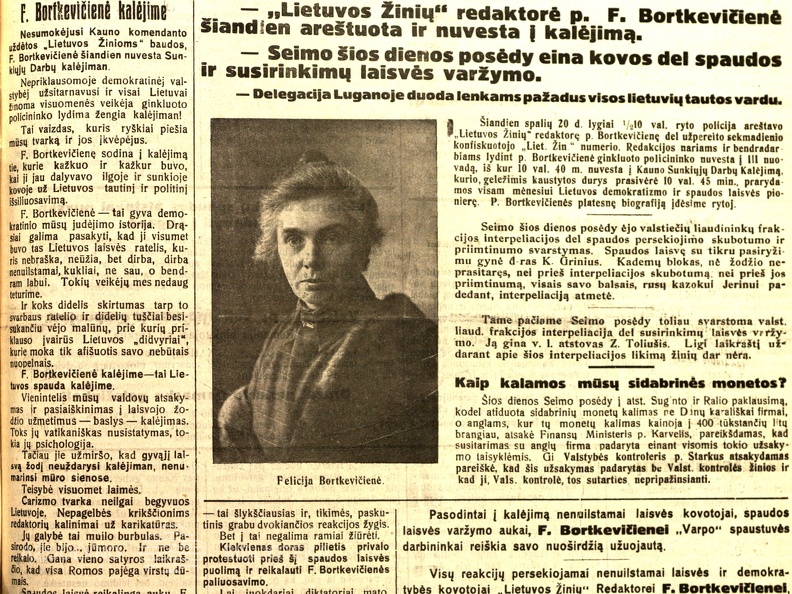 Žodžio ir asmens golgotos dienos. F. Bortkevičienė kalėjime