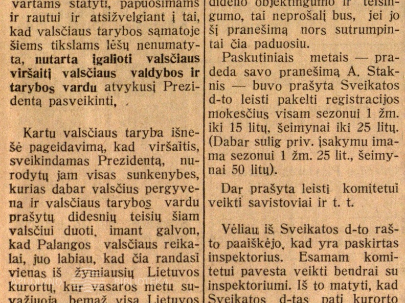Iš Palangos gyvenimo: [straipsnis atspausdintas su paliktomis tuščiomis vietomis