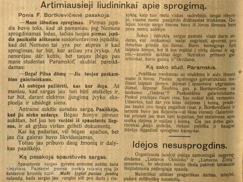 Artimiausieji liudininkai apie sprogimą // Lietuvos ūkininkas.