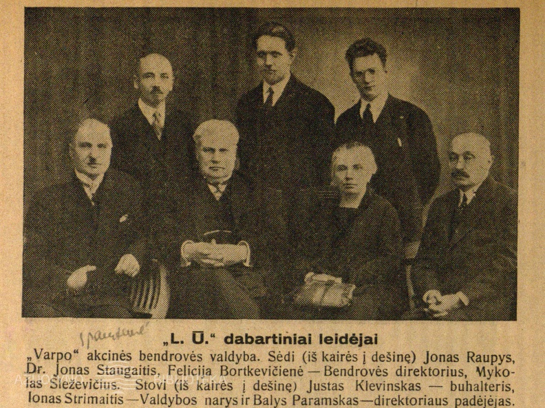 „L. Ū.“ dabartiniai leidėjai: [laikraščio „Lietuvos ūkininkas“ priede, skirtame jo 25 metų jubiliejui]
