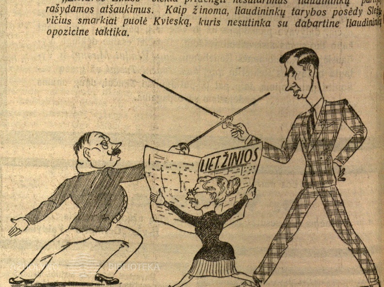 Bergždžioj priedangoj: [Karikatūroje F. Bortkevičienė,