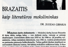 Brazaitis kaip literatūros mokslininkas /