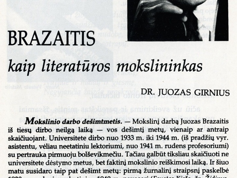 Brazaitis kaip literatūros mokslininkas /