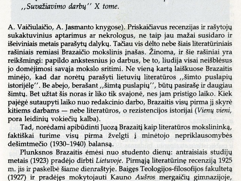 Brazaitis kaip literatūros mokslininkas / Dr. 