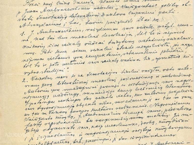 V. Mykolaičio laiškas VDU Teologijos – filosofijos fakulteto 