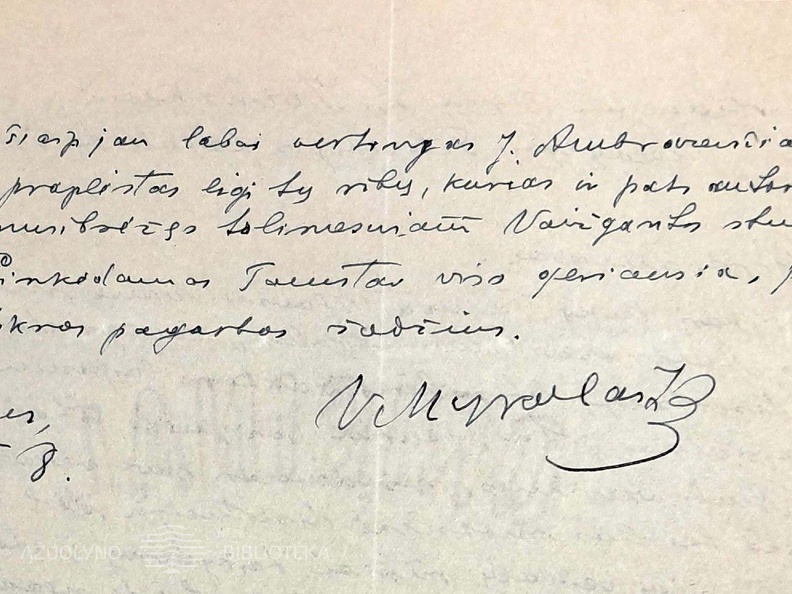 V. Mykolaičio laiškas VDU Teologijos – filosofijos fakulteto