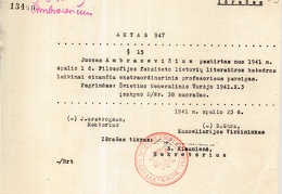 Raštas dėl J. Ambrazevičiaus paskyrimo Filosofijos