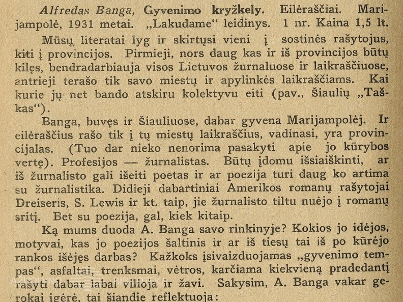 Alfredas Banga. Gyvenimo kryžkely: [rec.] / J. Brazaitis