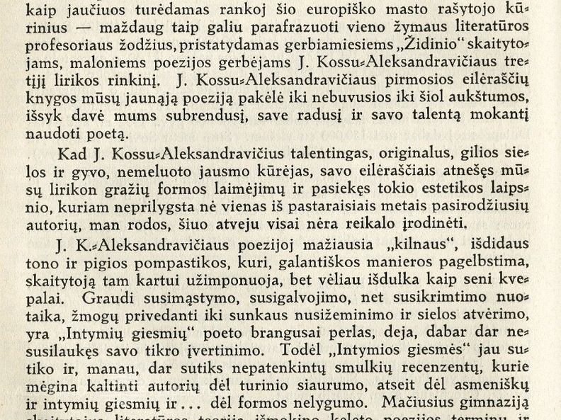 Jonas Kossu-Aleksandravičius: Intymios giesmės: