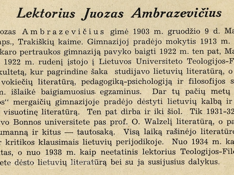 Lektorius Juozas Ambrazevičius: [Trumpa VDU