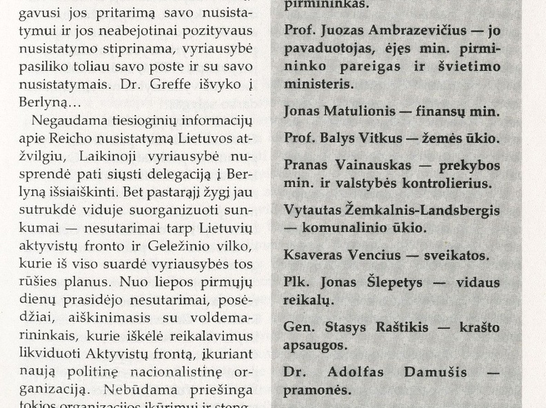 Prieš 45 metus: [apie Laikinosios vyriausybės veiklą: Ištrauka iš Lietuvos