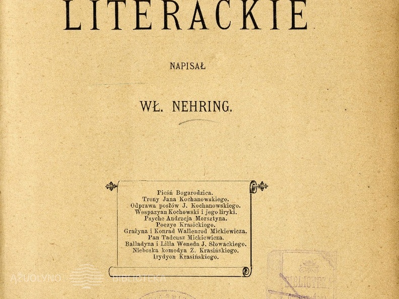 Studya literackie / W. Nehring. – Poznan, 1884. 