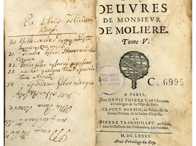 Les Oeuvres de monsieur de Moliere / Moliere.