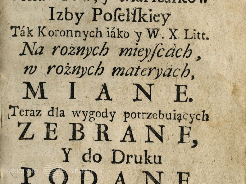 Mowy Seymowe Senatorow, y Marszalkow Izby Poselskiey