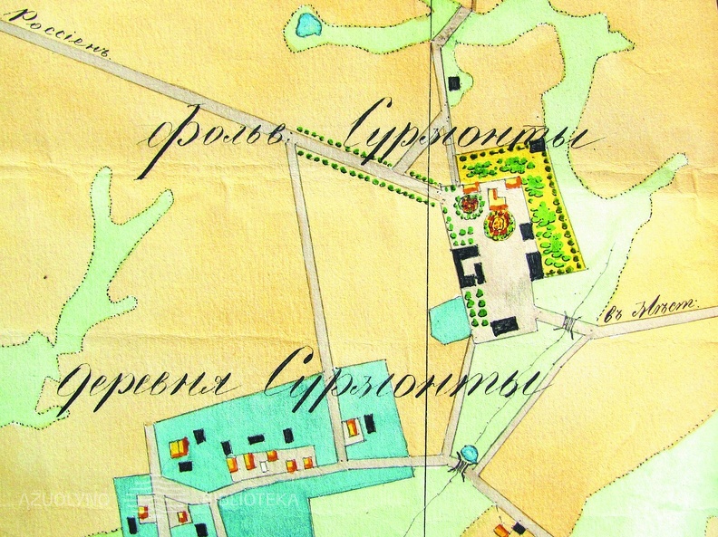 Surmantų dvaras ir kaimas. 1876 m. plano fragmentas