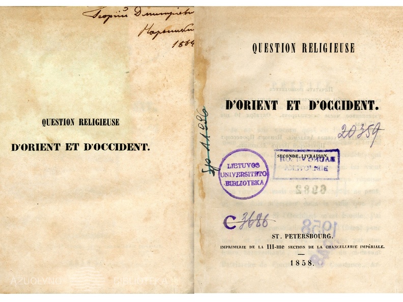 Question religieuse d’orient et d’occident. 