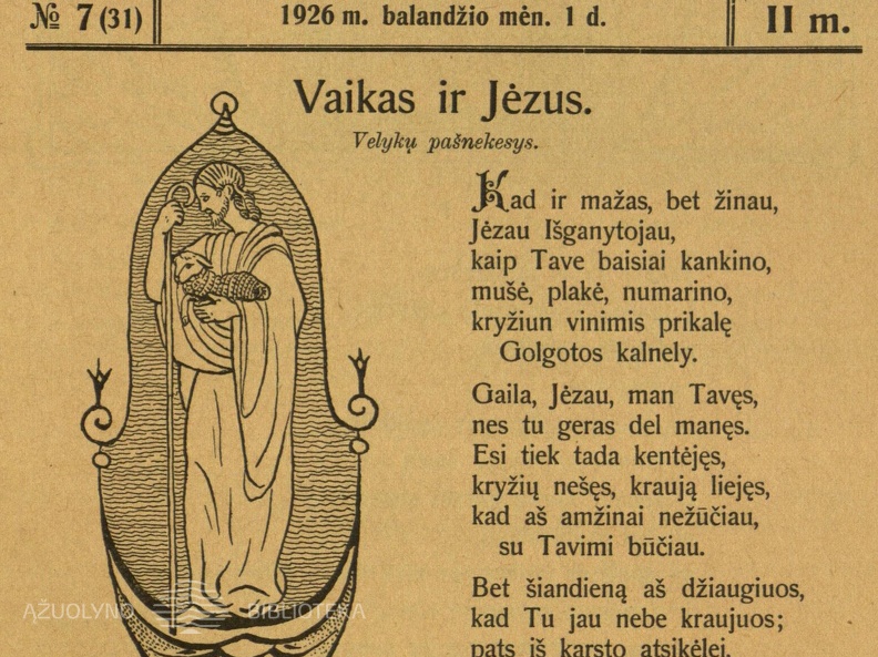 Jakšto A. eilėraščio „Vaikas ir Jėzus“ iliustracija. Saulutė