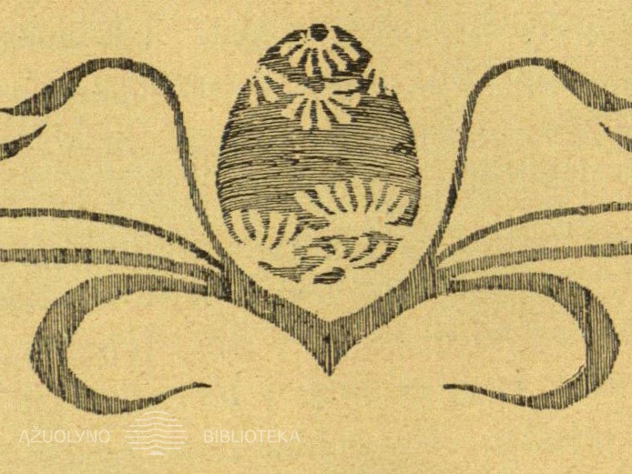 Vinjetė su margučiu. Dailininkas K. Šimonis. Saulutė, 1929, nr. 7, p. 136.