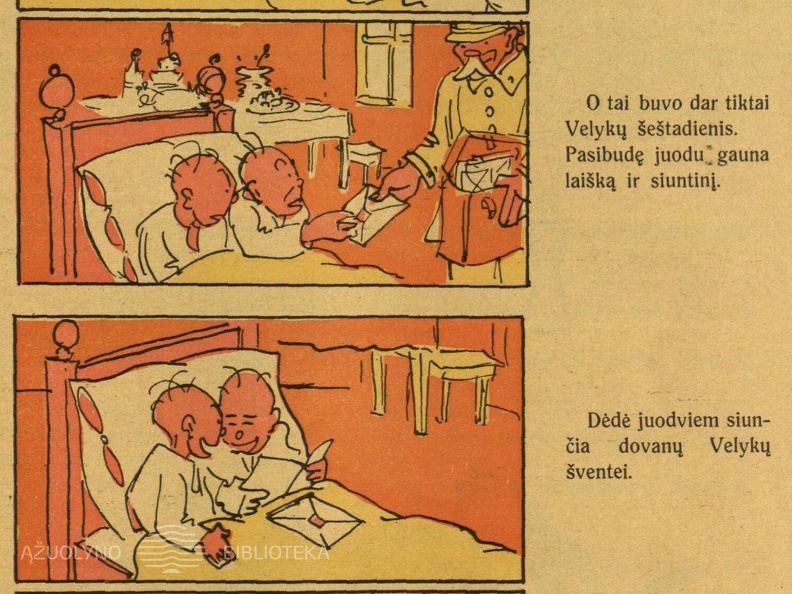 Komiksas „Velykų sapnas“ (pabaiga). Dailininkas A. Smetona. Saulutė, 1929, nr. 7, p. 143.