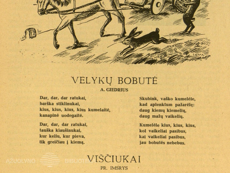 Giedriaus A. ir Imsrio Pr. eilėraščių iliustracijos. Dailininkas R. Veselauskas (Viesulas). Saulutė, 1947, nr. 3–4, p. 59.